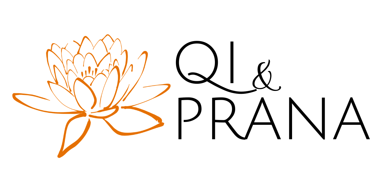 Qi & Prana logo, orange lotus